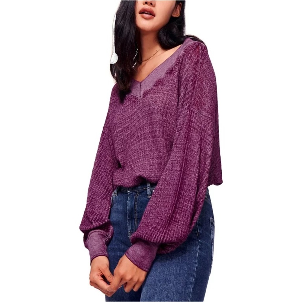 Free People Womens South Side Thermal Sweater, Purple, Small
